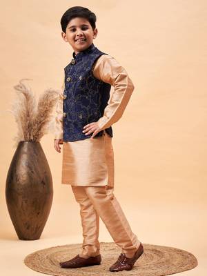 navy blue and rose gold nehru jacket, kurta and pyjama set 2