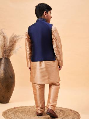 navy blue and rose gold nehru jacket, kurta and pyjama set 3