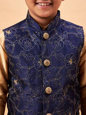 navy blue and rose gold nehru jacket, kurta and pyjama set 4
