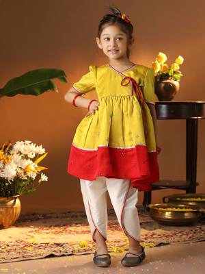 girls' yellow and cream dhoti kurta set 1