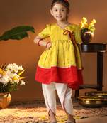 girls' yellow and cream dhoti kurta set