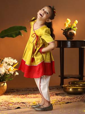 girls' yellow and cream dhoti kurta set 2