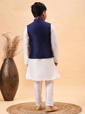 navy blue and white jacket, kurta and pyjama set 3