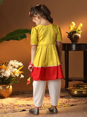 girls' yellow and cream dhoti kurta set 3