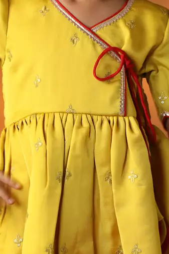 girls' yellow and cream dhoti kurta set