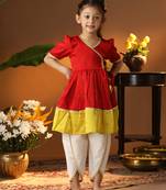  girls' red and cream dhoti kurta set
