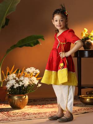  girls' red and cream dhoti kurta set 2