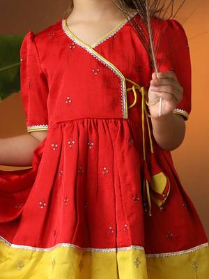  girls' red and cream dhoti kurta set 4