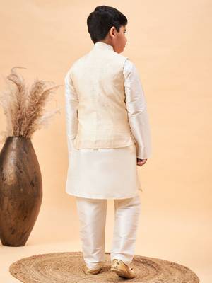  boys' beige and cream jacket, kurta and pyjama set 3