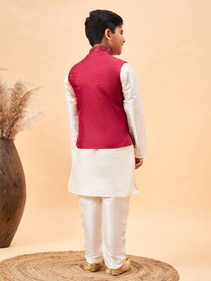 maroon and cream jacket, kurta and pyjama set 3
