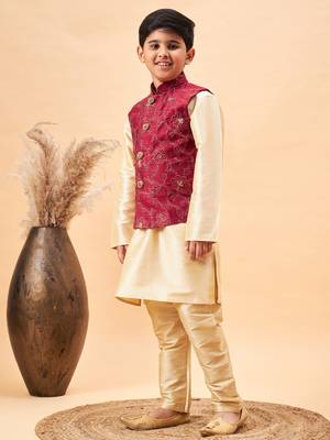 maroon and gold jacket, kurta and pyjama set 2
