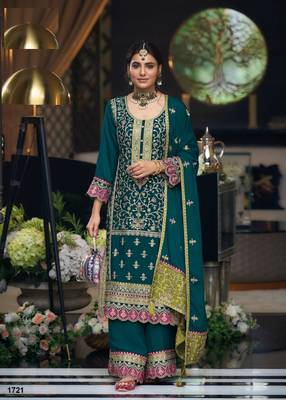 DARK GREEN Party Wear Embroidered work  SUIT SET  1