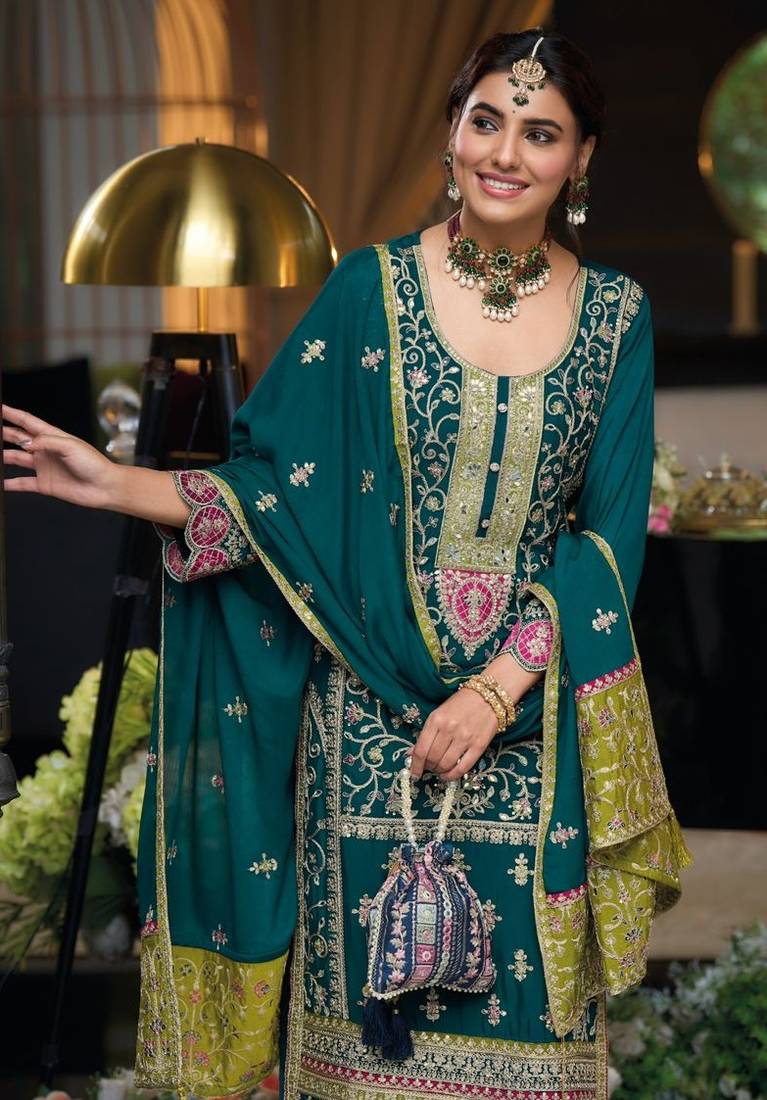 DARK GREEN Party Wear Embroidered work  SUIT SET 