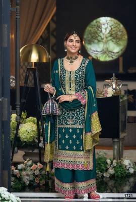 DARK GREEN Party Wear Embroidered work  SUIT SET  5