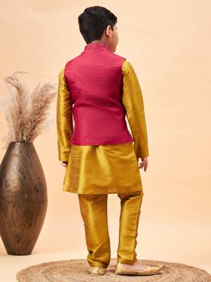 maroon and mustard jacket, kurta and pyjama set 3