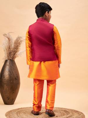 maroon nehru jacket and orange kurta and pyjama set 3