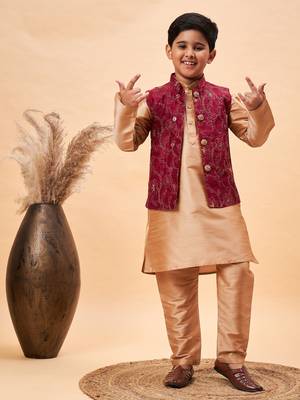 maroon nehru jacket,and rose gold kurta and pyjama set 1