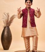 maroon nehru jacket,and rose gold kurta and pyjama set