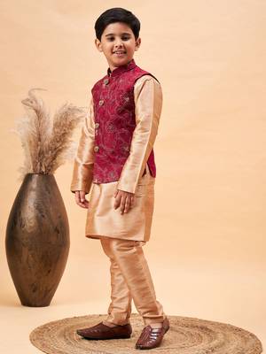 maroon nehru jacket,and rose gold kurta and pyjama set 2