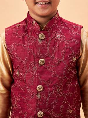 maroon nehru jacket,and rose gold kurta and pyjama set 4
