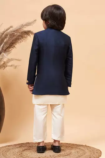 navy blue and cream indowestern set