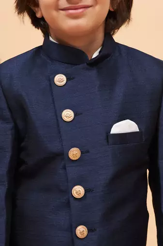 navy blue and cream indowestern set