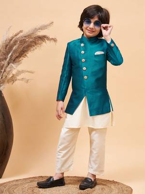 turquoise and cream indowestern set 1