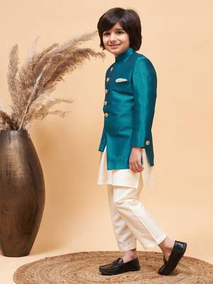 turquoise and cream indowestern set 2
