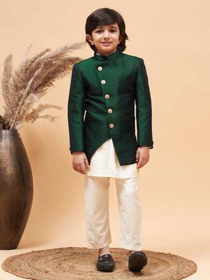  boys' green and cream indowestern set 1