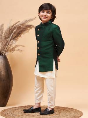  boys' green and cream indowestern set 2