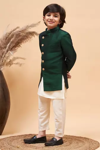  boys' green and cream indowestern set