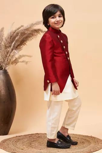 maroon and cream indowestern set