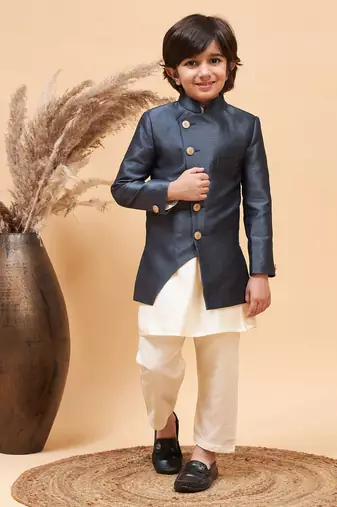 Royal Blue Viscose Plain Indo-Western Dress