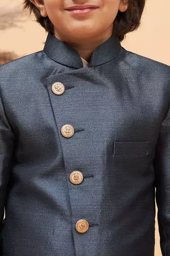 Royal Blue Viscose Plain Indo-Western Dress