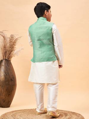 cream and green jacket, kurta and pyjama set 3