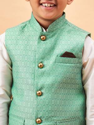 cream and green jacket, kurta and pyjama set 4