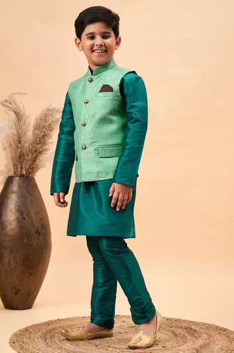 green jacket, kurta and pyjama set
