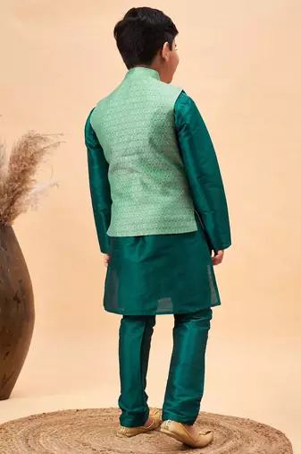 green jacket, kurta and pyjama set