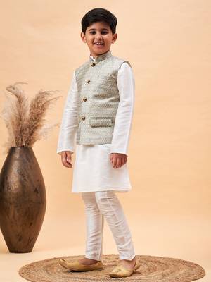 white and beige jacket, kurta and pyjama set 2