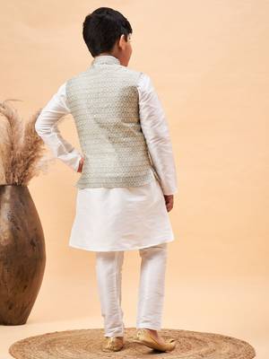 white and beige jacket, kurta and pyjama set 3