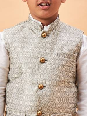 white and beige jacket, kurta and pyjama set 4