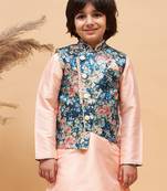 boys' multicolor base blue nehru jacket
