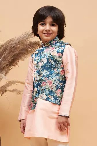 multicolor base blue nehru jacket