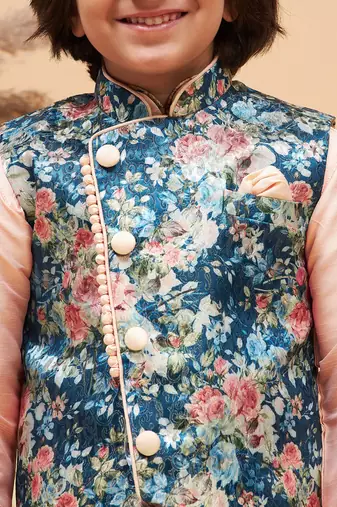 multicolor base blue nehru jacket