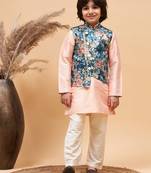 peach jacket, kurta and pyjama set