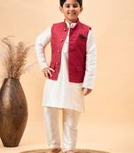 cream jacket, kurta and pyjama set