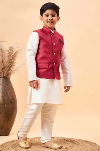 cream jacket, kurta and pyjama set