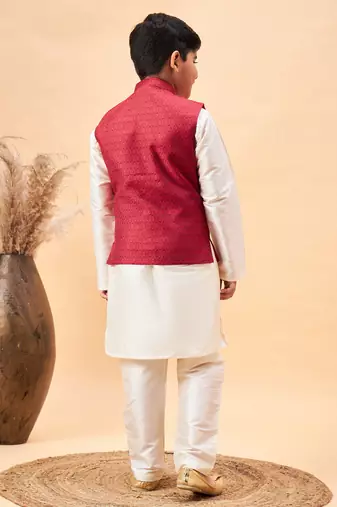 cream jacket, kurta and pyjama set