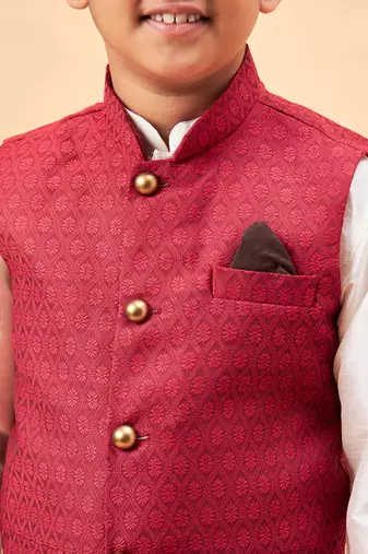 cream jacket, kurta and pyjama set