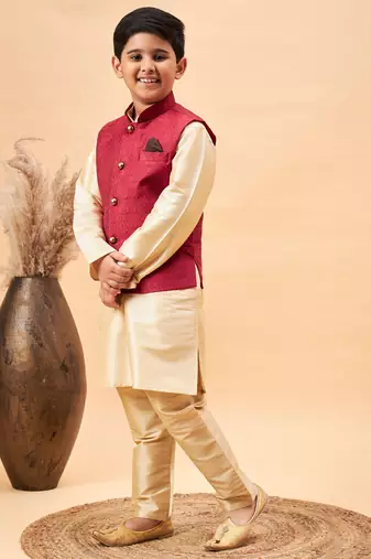 gold jacket, kurta and pyjama set